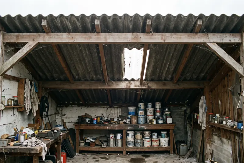 Onderkant van een golfplaten garagedak